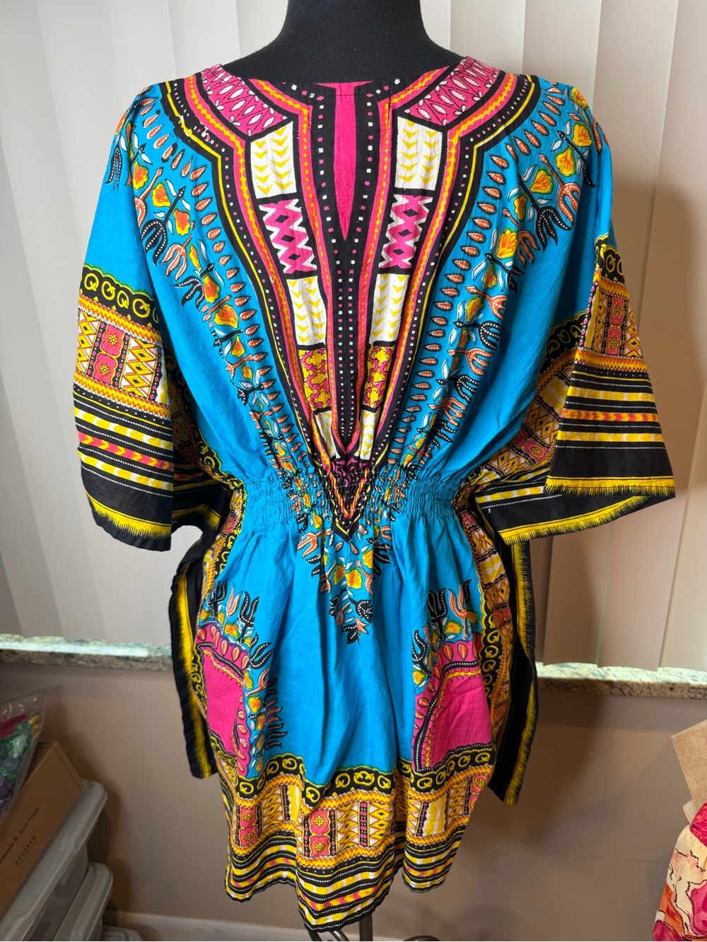 Jessica Taylor Vibrant Turquoise Boho V-Neck Tunic Hippie Retro Top Size Medium - Picture 7 of 8